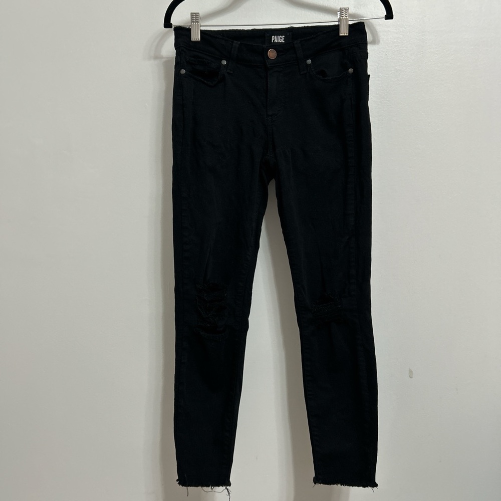 PAIGE Black Denim Ripped Skinny Jeans